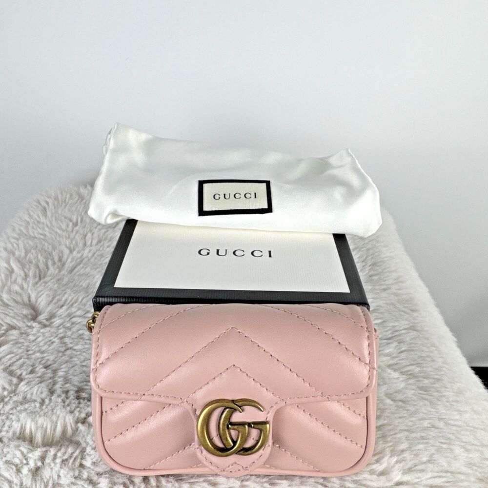Gucci GG Marmont Super Mini Bag Wristlet Dusty Pink Matelasse Leather - Picture 4 of 16